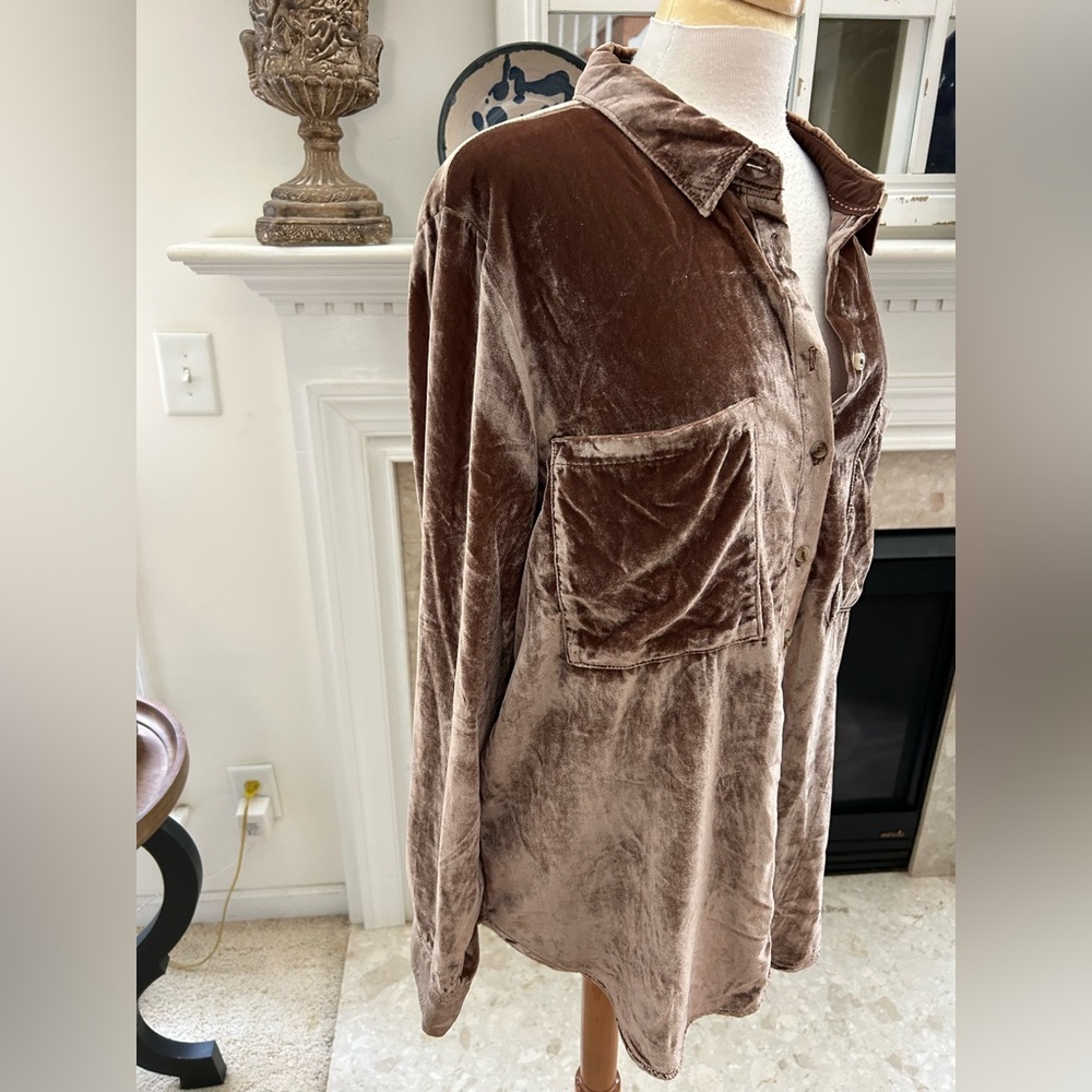 Pilcro Brown Velvet Button Down Shirt - Picture 4 of 10